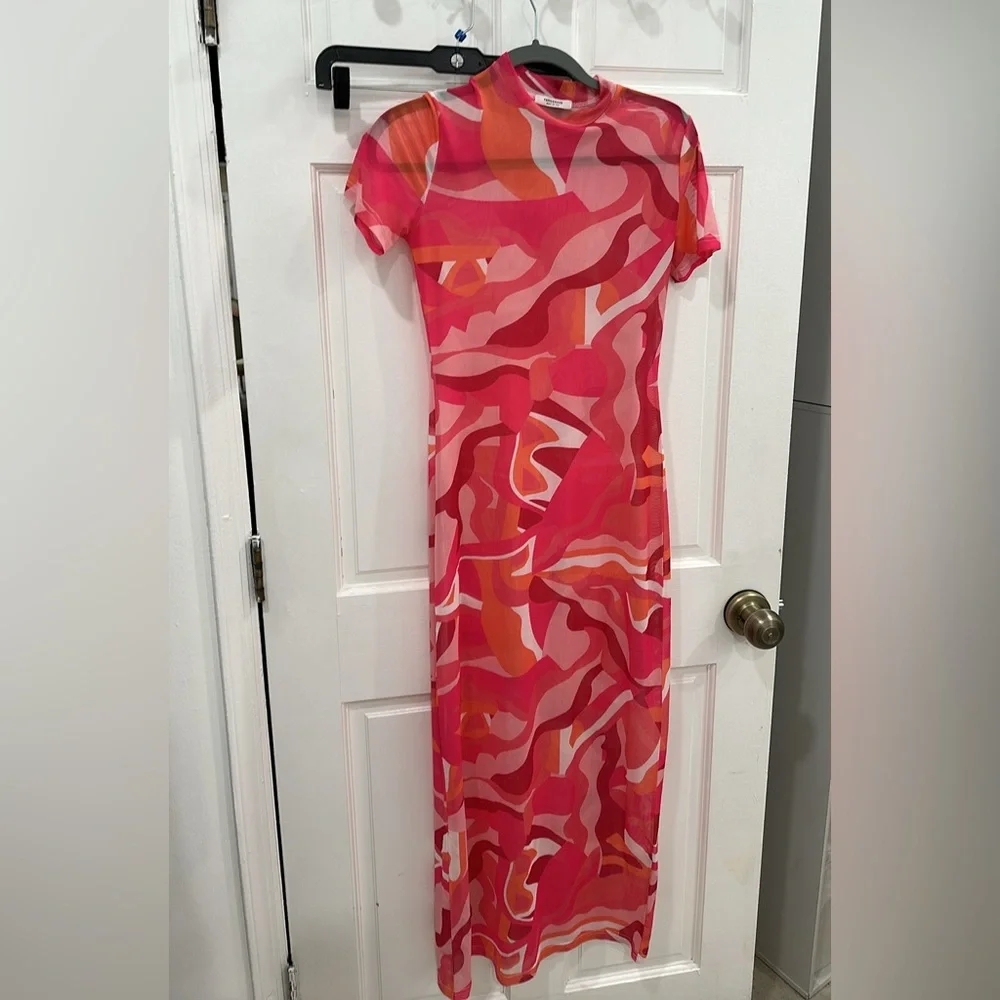 Sheer Mesh Colorful pink Maxi Dress size 6 - Picture 10 of 10